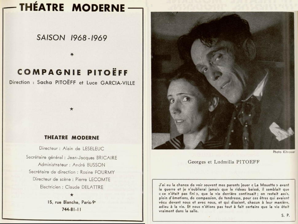 Extrait Théâtre Moderne. Livret Compagnie Pitoëff. Oncle Vania - Scènes de la vie campagnarde. 4 actes de Anton Pavlovitch Tchékov. 1969-01-01